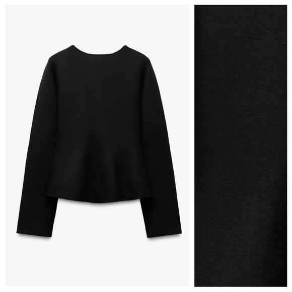 NWT. Zara Black Viscose Blend Peplum Knit Round Cardigan/Jacket. Size L. - Picture 5 of 8